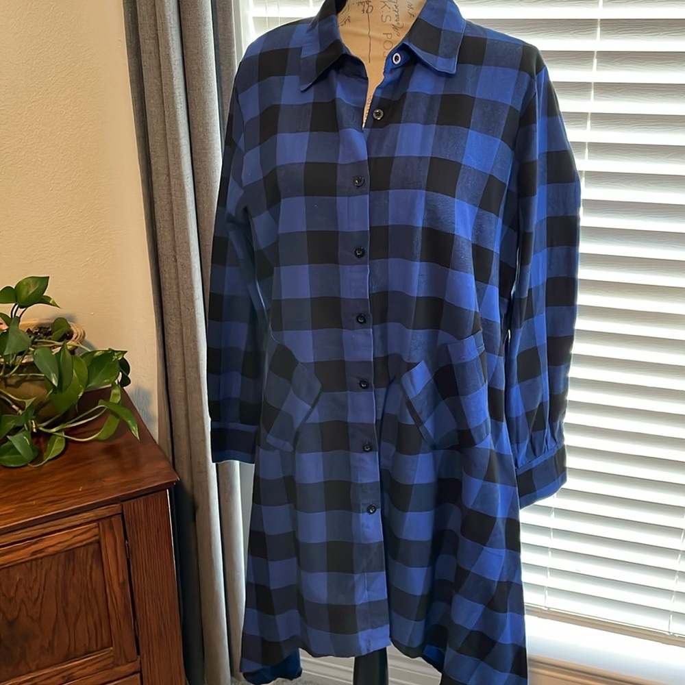 Blue and black checkered flannel dress